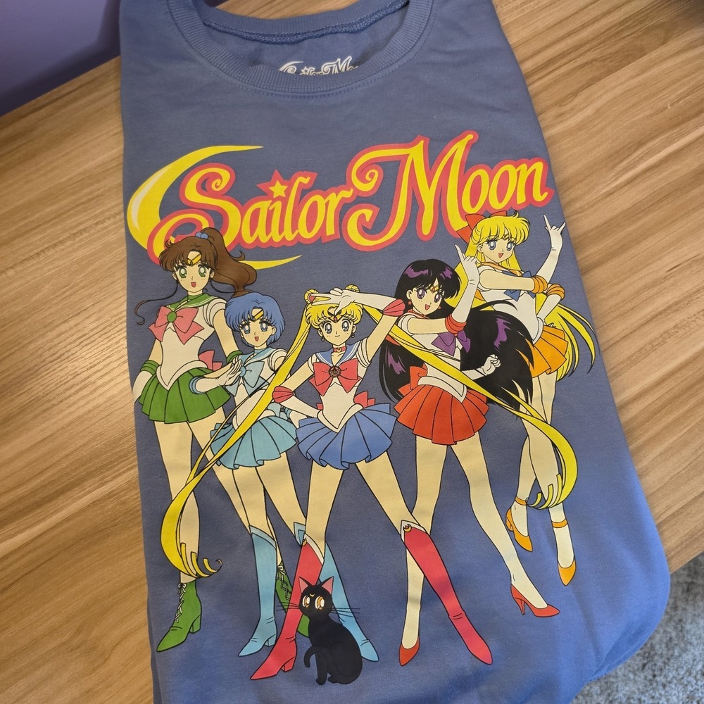 Sailor Moon Anime Kawaii Women's Blue Graphic Crewneck Pullover Sweater Size XS